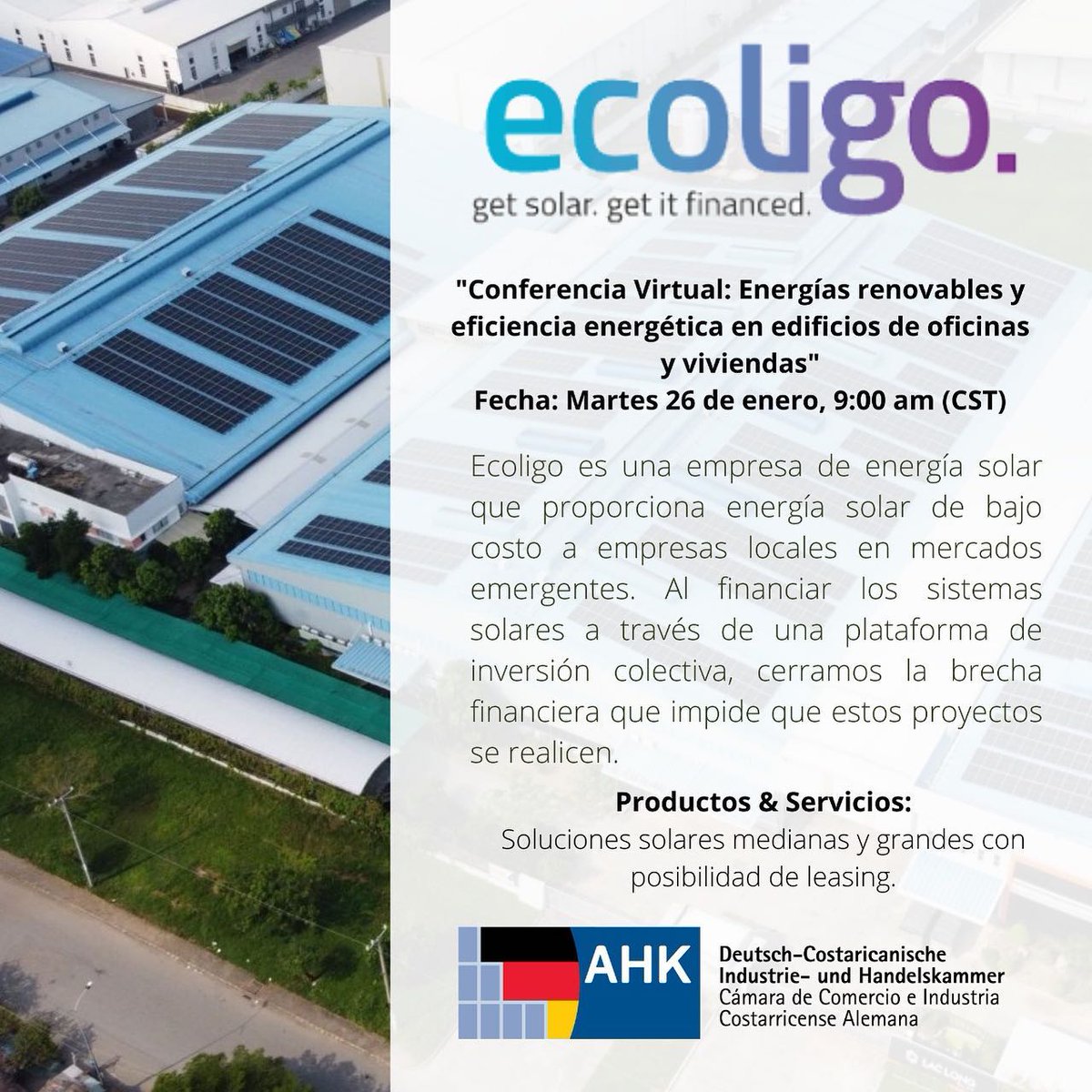 Les presentamos a #Ecoligo una de las empresas participantes del evento "#EnergíasRenovables y #EficienciaEnergética" con las que podrían concretar entre el 27 de enero de 2021 y 05 de febrero de 2021 reuniones de negocios (B2B). 

Link de inscripción:
➡️docs.google.com/forms/d/e/1FAI…