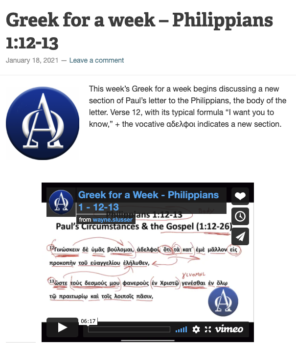ClarksSummitU's tweet photo. Want to grow your knowledge of New Testament Greek while you watch a short video? Head over to Greek for a Week, where Baptist Bible Seminary Dean Dr. Wayne Slusser gives a translation of a Greek text and a grammatical point beneficial for interpretation. https://t.co/gMVm408J5u https://t.co/9nh5Z3XpMj