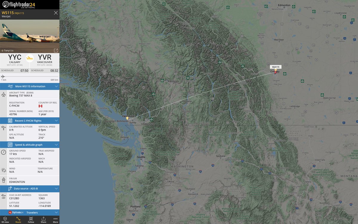 flightradar24's tweet photo. The first Canadian passenger flight of the recertified #737MAX has just departed. #WS115 is the first Canadian MAX flight since March 2019. https://t.co/79NcVi8y9p https://t.co/nY88wg1l1y