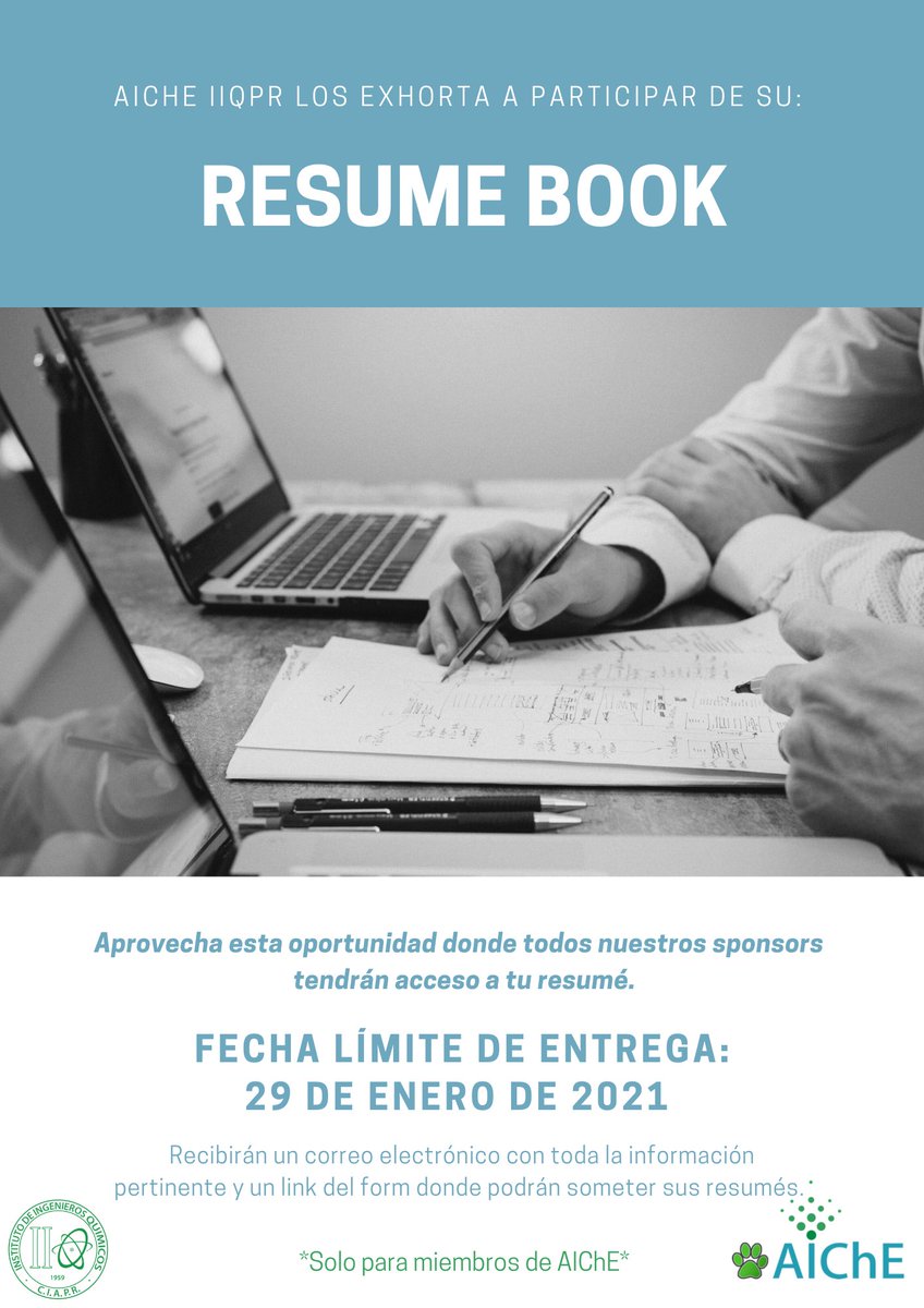 El Job Fair 2021 está por llegar, así que, ¡desde hoy estaremos aceptando resumé para añadirlos al Resume Book 2021! ✨
     Si estás interesado y aún no eres miembro, visita nuestra página de IG (<a href="/aicheiiqpr/">AIChE-IIQPR UPRM</a>) donde encontrarás el link del form de la membresía en el bio.