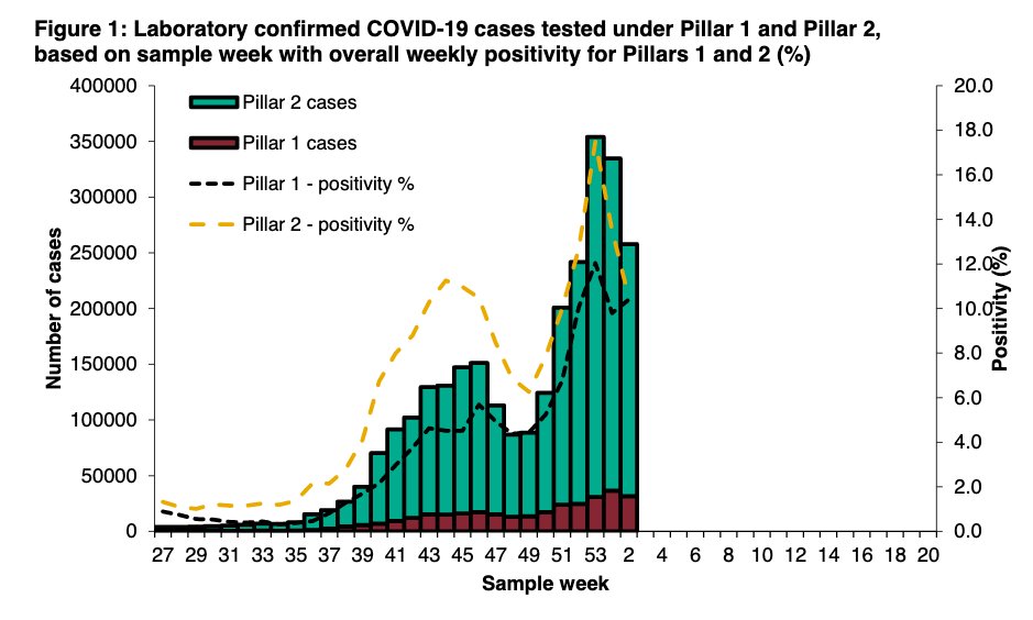 This week's  @PHE_uk COVID surveillance report's just out.Most recent week covered is 11th-17th Jan.Case numbers may have peaked but hospital situation remains critical & deaths continue to rise, with large regional variation.We're not out of this yet. Please stay .