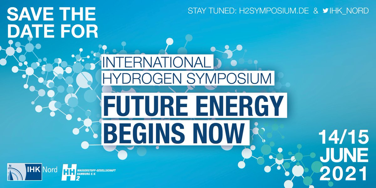 IHK_Nord's tweet photo. #SaveTheDate for the International Hydrogen Symposium in 2021 on June 14th & 15th. #hydrogen will play a crucial role in clean energy transition, it is a game changer – discover why at the #h2symposium. Details to follow – stay tuned here or check out: https://t.co/AIVkmzmmoS https://t.co/mzrfAewA00