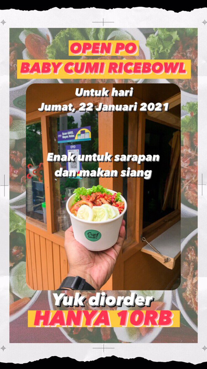 WARGA BLORA 👋🏼
Yuk dukung UMKM Blora 🙏🏼

OPEN PO BABY CUMI RICEBOWL
Untuk Jumat, 22 Januari 2021
Kuy diorder buat sarapan dan makan siang sungguh nikmat ✨