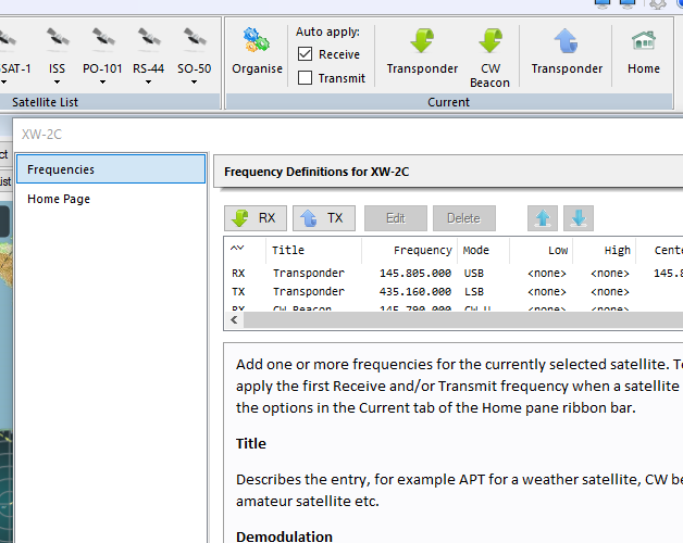 amsat_sm's tweet image. I&apos;m planning to edit frequency information for FM and transponders satellites in SDR Console and publish the XML files. Can this be of general interest? #sdrconsole #amsat