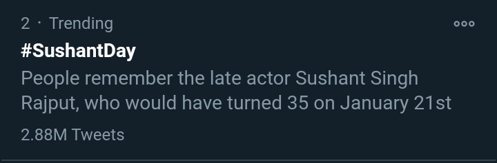 Track Twitter on our beloved Sushant Singh Rajput birthday.  #SushantDay 4:15pm :2.88M for  #SushantDay