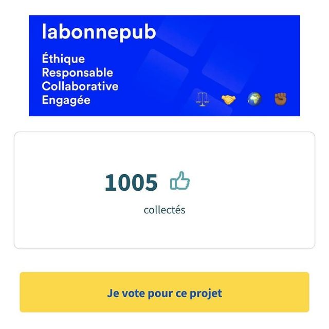 MetaStratFr's tweet photo. Le cap des 1 000 votes est franchi pour @labonnepub 🌱 🚀
Vous nous aidez à aller plus loin ?
Soutenez l'idée d'une régie publicitaire qui fait du bien à l'Homme et à la planète. 🌍
C'est par ici 👇
https://t.co/hIdb8GP4HR https://t.co/OjMwhN4yuR