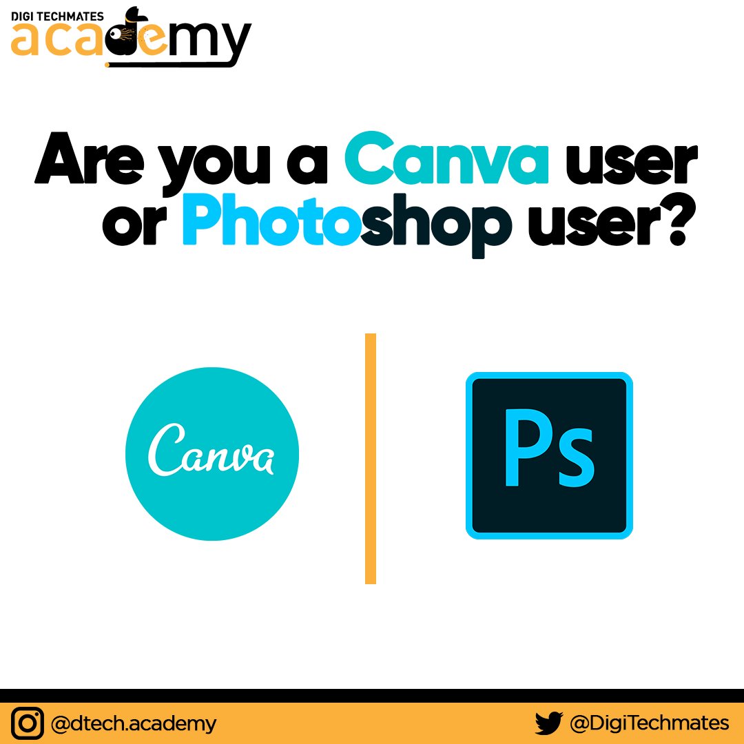 DigiTechmates's tweet photo. What do you prefer?
(a) Canva (b) Photoshop

Comment down.

#CanvaPro #photoshop #GraphicDesigner https://t.co/ec33brDE6q