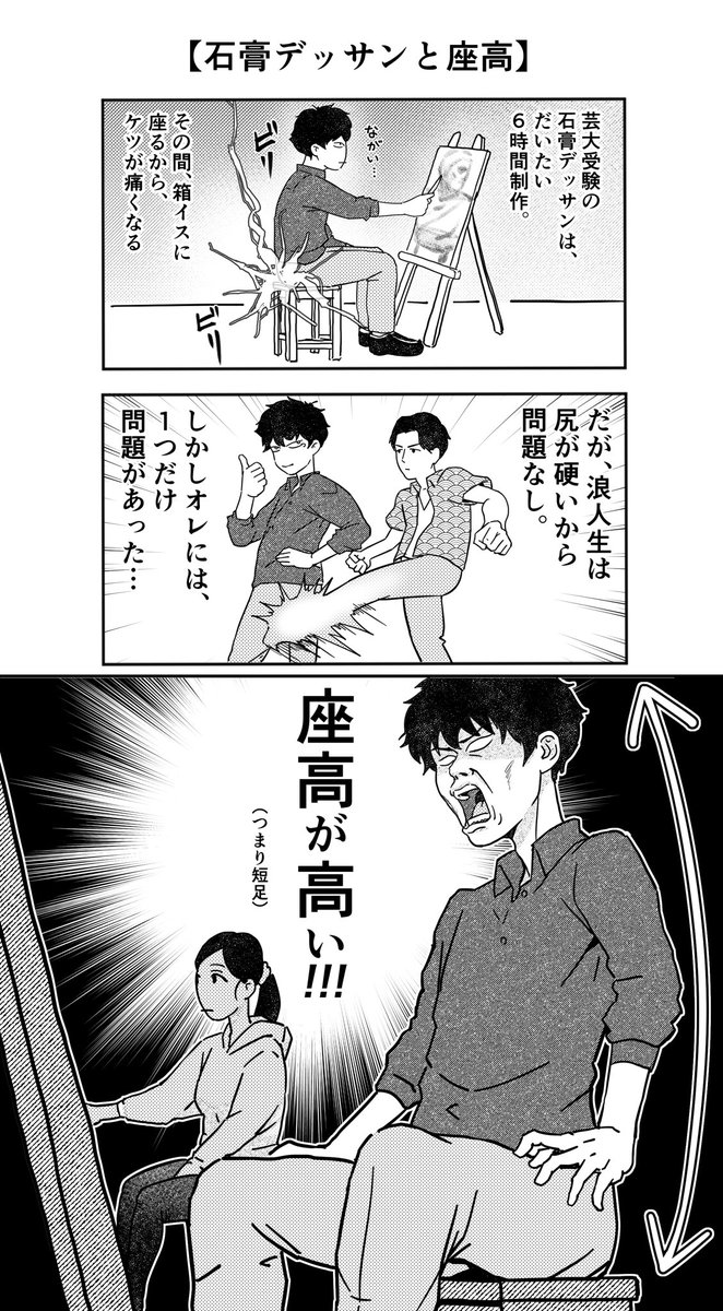 【君と胸鎖乳突筋】

『石膏デッサンと座高』

美術予備校漫画 