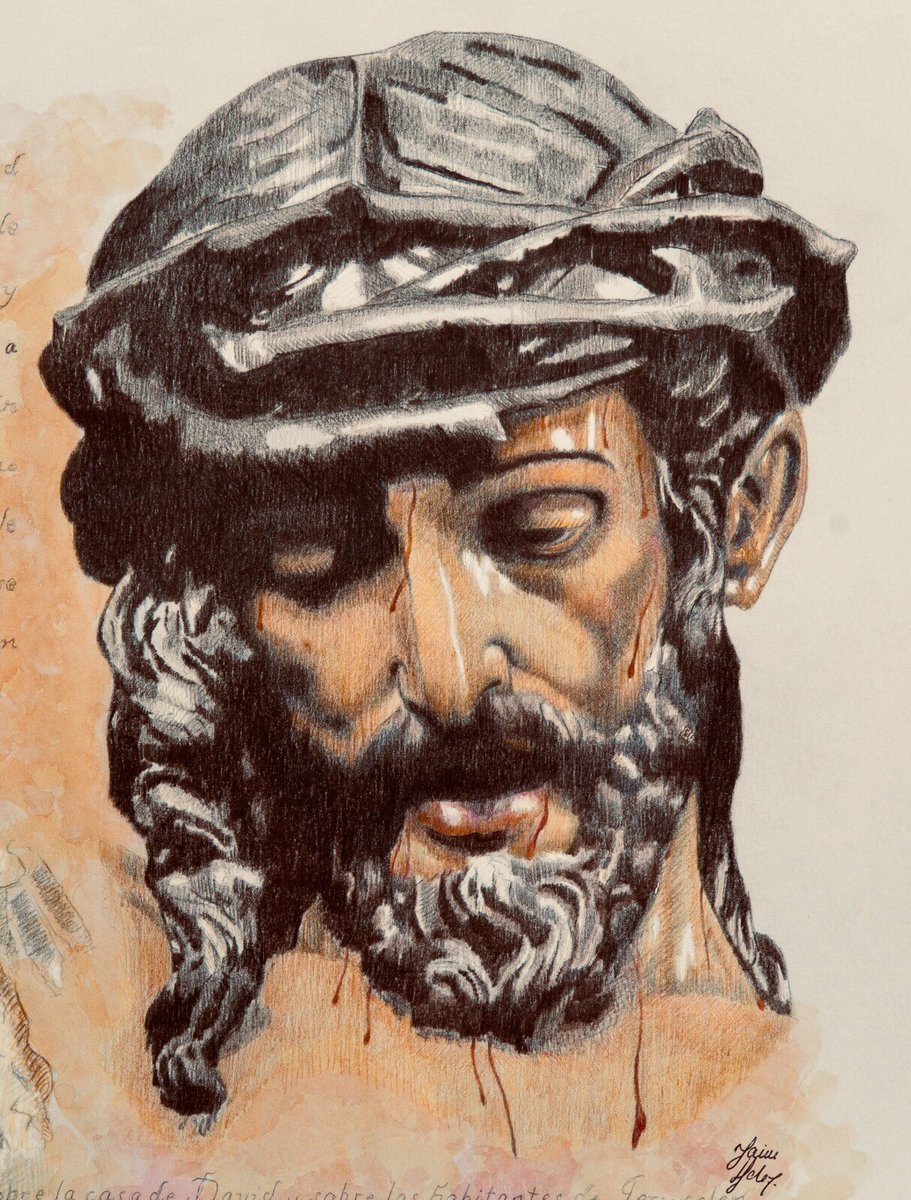 Santísimo Cristo de la Sagrada Lanzada, lápiz de color sobre papel, detalle del cartel del CDXXV aniversario de <a href="/LanzadaSevilla/">Hermandad de la Sagrada Lanzada</a>