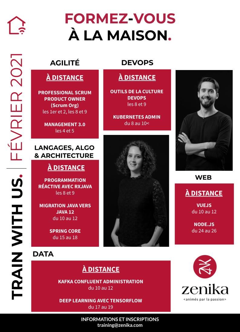 🌨 Qu'il pleuve, qu'il neige ou qu'il vente, la formation, c'est par tous les temps !
Retrouvez nos prochaines sessions de formation, accessibles à distance en février ! 👉 buff.ly/2XXePYz
Des questions ❓ ✉️ training@zenika.com

#agile #web #data #devops #algo