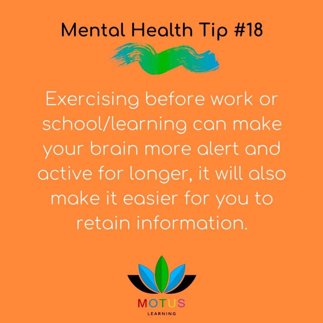 1. Mental Health Tip #18Everyone knows the reasons to be physically activity, like reducing the risk of heart disease, stroke and diabetes just to name a few, but did you know exercise also can improve your brain function? 