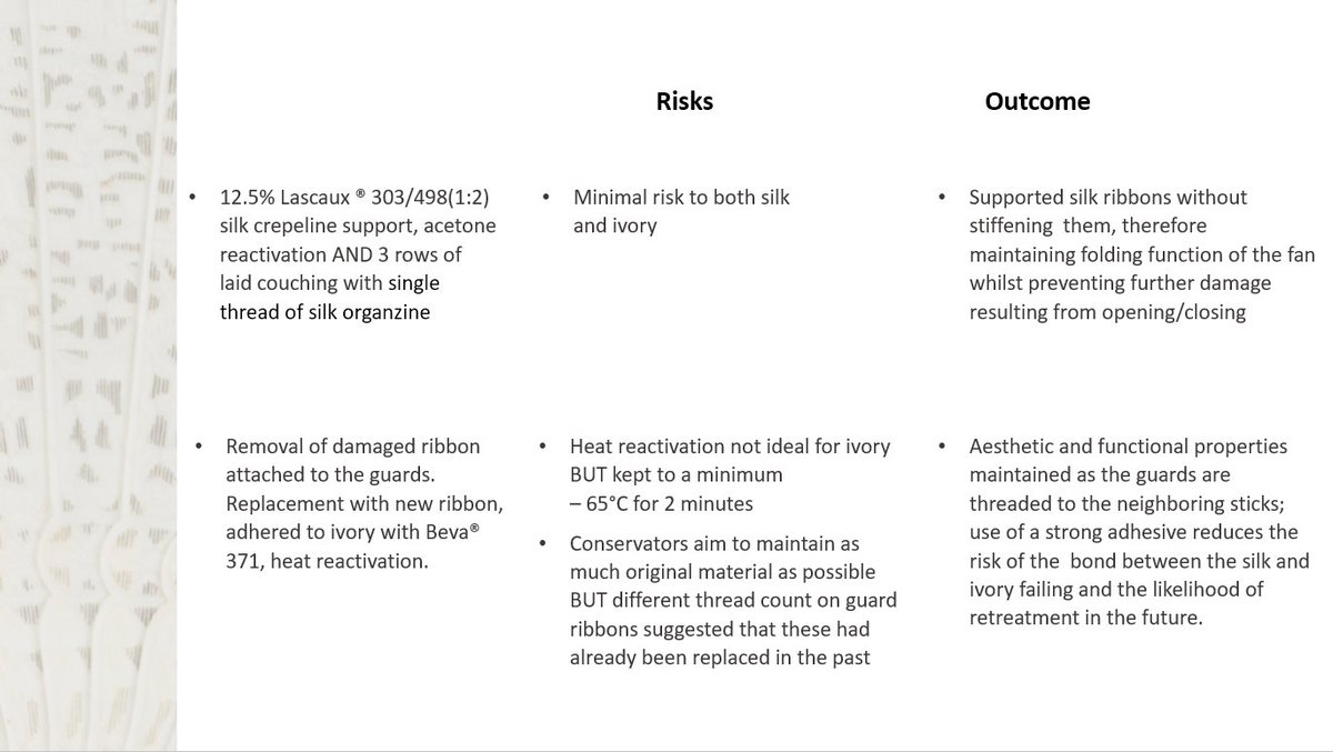 9. This was a great project which made me think about balancing risks arising from treating two different materials together with the benefits to the long-term stability of the object as a whole e.g. removal of ribbons, heat reactivation.  #NatSCAConservation