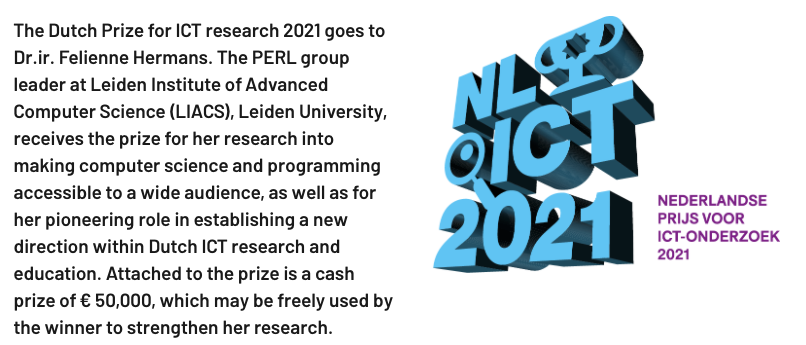 Finally get to share this!!! I won the Dutch Prize for ICT research 2021. I am very happy to receive 50.000 euros for my research, but maybe even more happy to see that my work, which has so often been deemed as "not computer science" is seen as both ICT and as valuable! 🎉🎉
