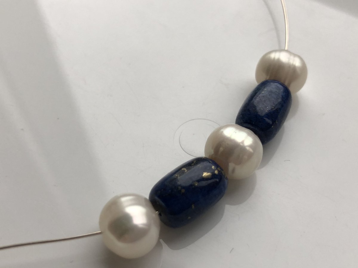 PreciousasaPear's tweet photo. Working with lapis lazuli such a lovely colour to complement with pearls. Here in a floating style on silver wire at 16inches long. #pealnecklace #pearllapislazuli #floatingpearls #pearltrends #Freshwaterpearljewellery #MadebyHand #MadeinWales #Cardiff #womanownedbusiness https://t.co/XisK7igD3L