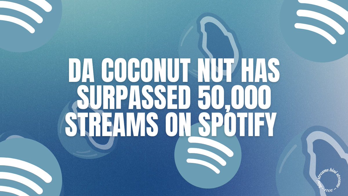 .<a href="/BINI_ph/">BINI_PH</a> "Da Coconut Nut" has now surpassed 50,000 streams on Spotify after 1 MONTH &amp; 18 DAYS OF RELEASE!

#BINIph