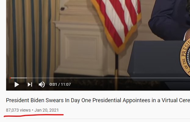 Lurabyss's tweet image. So Biden's swearing in ceremony had 87,073 viewers. (87K / 81,000,000 votes = 0.1%) 

1/10th of 1 percent of Biden's alleged voters bothered to watch his swearing in ceremony?

While Trump's Farewell address had 1.2 MILLION viewers.

Mm hmm - no wonder they wear masks.

#USA