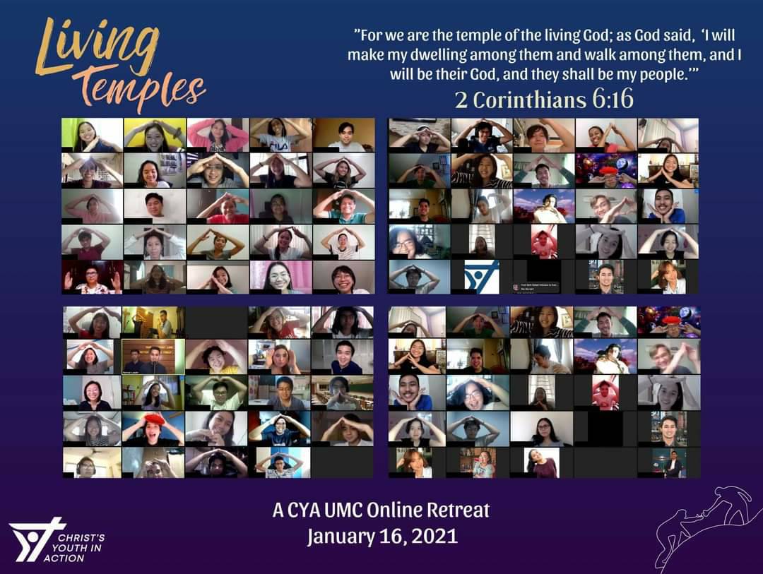 Last Jan 15&amp;16, CYA UMC held their #firsteveronline retreat #LivingTemples!

The guiding verse 2 Corinthians 6:16 "For we are the temple of the living God; and God said ‘I will make my dwelling among them &amp; walk among them"

Here's to being living temples of the Spirit each day!