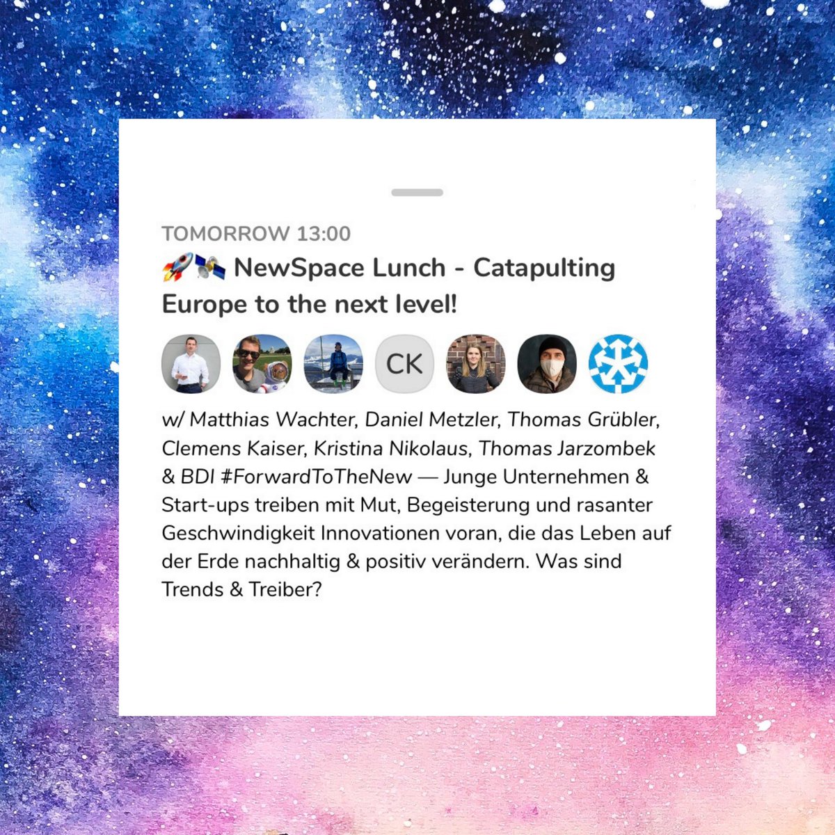 🛰️🚀 Im #Homeoffice was über Zukunft made in Germany lernen? Dann seid morgen bei unserem #NewSpace Lunch 🍜 auf #Clubhouse dabei 👇 joinclubhouse.com/event/VmJw62NP #ForwardToTheNew