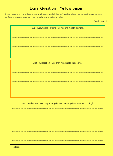 misskenworthyPE's tweet photo. A resource made for a 9-mark AQA GCSE PE question on Types of Training. Differentiated for those of high ability, medium ability, followed by the lower ability. Helping my students understand AO1/2/3 has improved greatly since differentiating questions! #peresource #aqagcsepe https://t.co/NByi8YnrNK