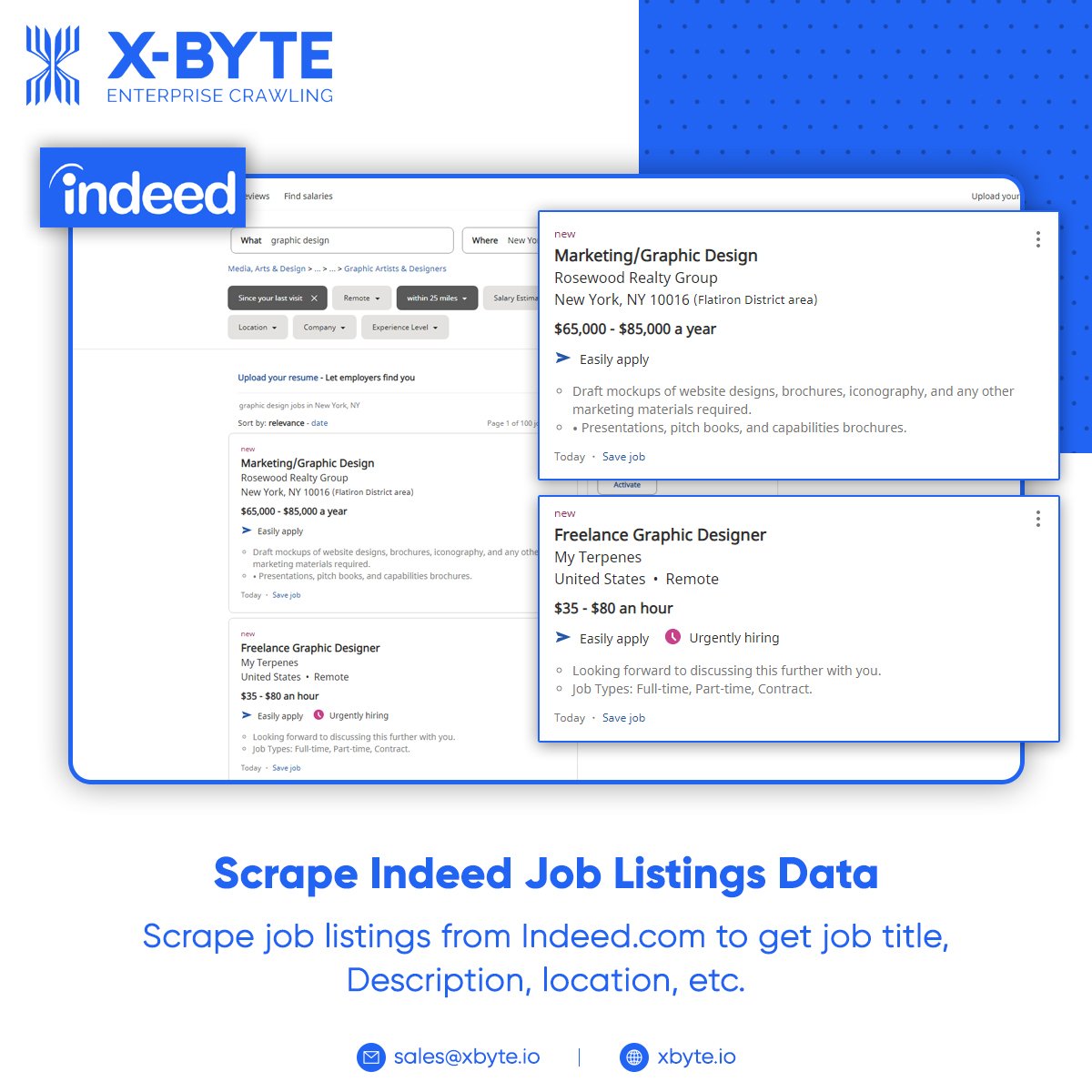 Indeed Job Listings scraping helps in extracting job details of No. of companies. Get details like Job Title, Description, Company Name, Location, Skill, Seniority level, etc.

xbyte.io/scrape-job-pos…

#ScrapeIndeedData #IndeedJobScraper #IndeedJobScraping #xbyteio #USA #UK #UAE