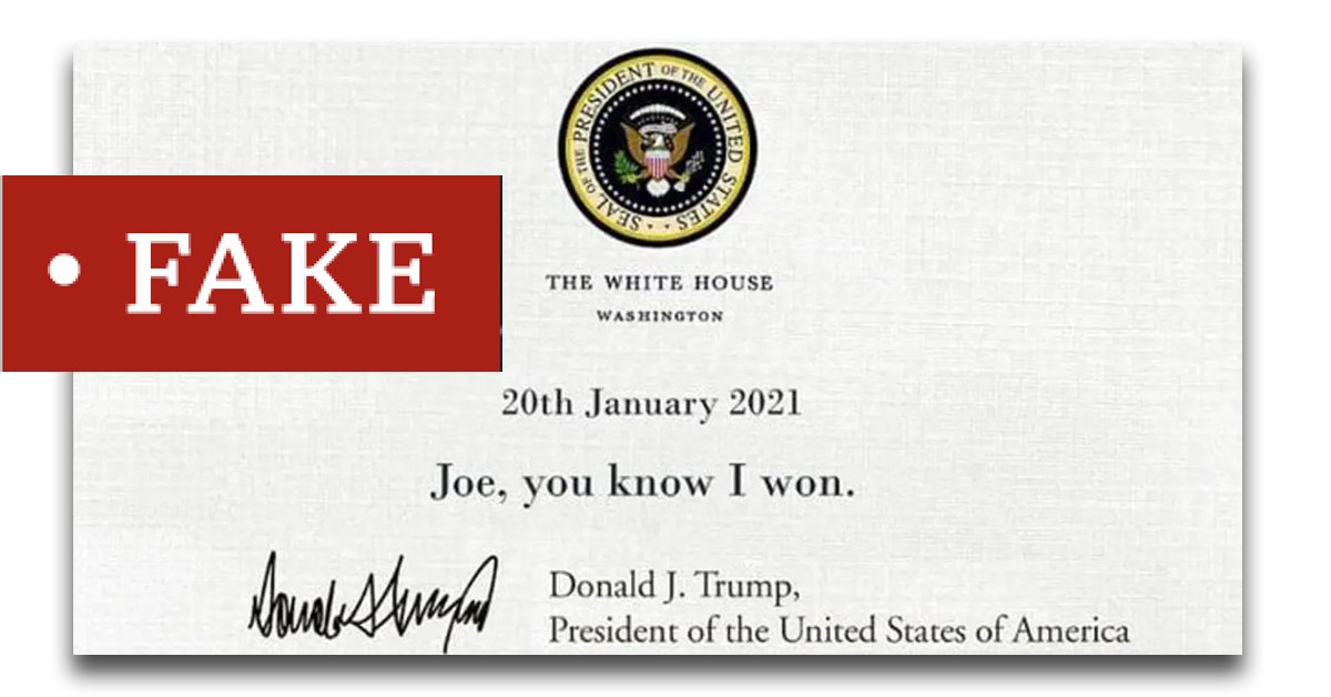 Iranian state radio reported as fact a fake letter said to be from President Trump to Biden.