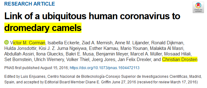 4/ Before January 2020, Drosten and Corman were common virologists at Charité Berlin, whenever they were not involved in economic implications ( https://bit.ly/3nT0OWs ). Other than that, they looked at coronaviruses in dromedary calves in the Middle East or Africa.   #cute