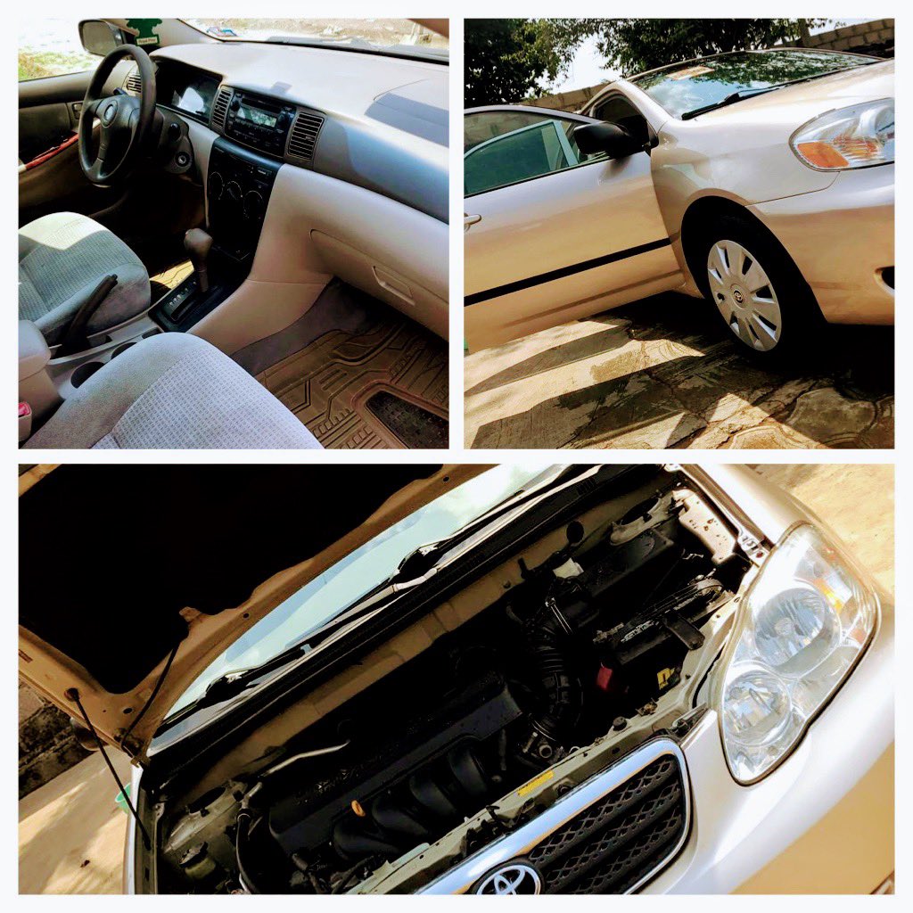 YoungLobzy's tweet photo. #CARALERT

2006 #TOYOTA #COROLLA, TOKUNBO. Just arrived. Extremely Clean. Complete duty. Location - Ogba, Lagos. Priced cheaply at N2.25 last! Location - Ogba. Pls help RT @Naijautotraders @PELSAUTOS @Otunbakush1 @datogoniboy_ @consultcarpital @carport_ng @Layqan @AsiwajuAutos https://t.co/oxVK8CvxFD