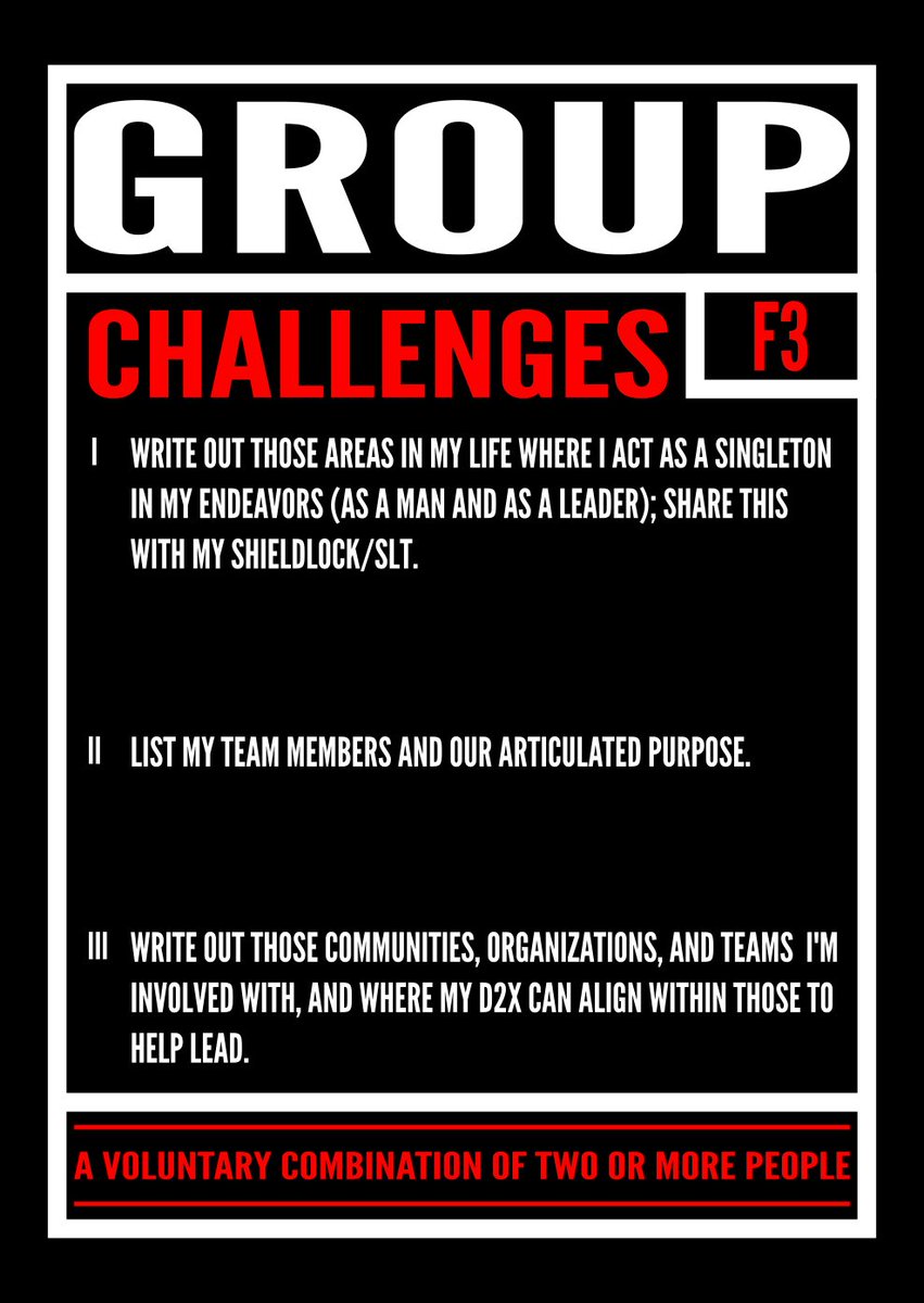F3QSource's tweet photo. In your ShieldLock, share the ways that you act as a singleton instead of a member of a dynamic Shared Leadership Team.
It’s a totally different way of thinking (and must be practiced to gain proficiency in it).
#F3Group https://t.co/YTdgS98QDe