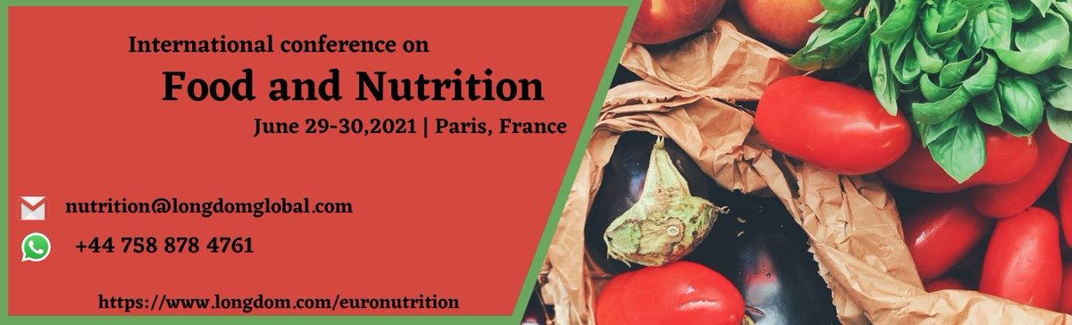 Upgrade your skills at International Conference on Food and Nutrition on June 29-30, 2021 in Paris, France.
Meet our Experts and share your knowledge
Visit for more details: lnkd.in/gNhXiKi
We are open for abstracts and registrations.
Email: nutrition@longdomglobal.com