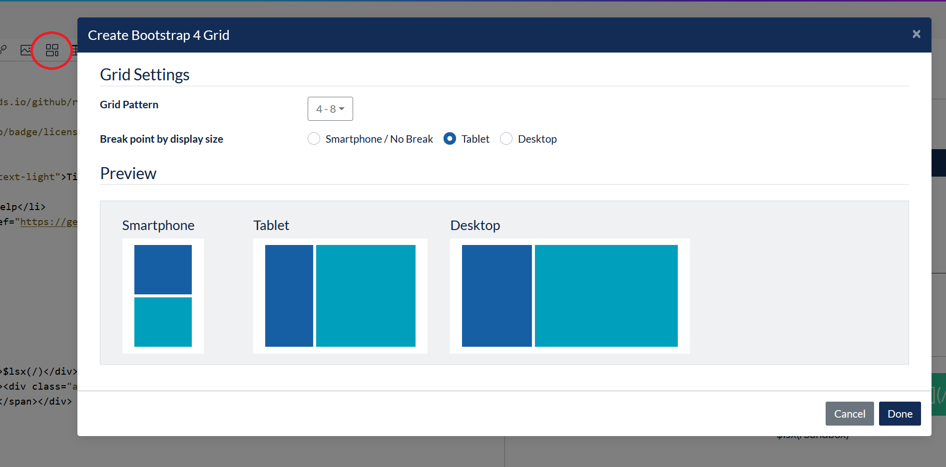 Weseek Inc On Twitter Growi V4 2 6では Bootstrap 4 のグリッドhtmlをペーストできるモーダルが追加されました 情報量の多いプロジェクトのトップページなどで レスポンシブな段組みを作る際に活躍するかと思います かなり実験的な機能