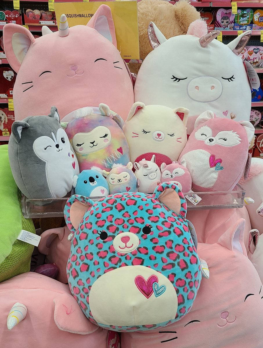 Chelsea Cheetah 🐆 and Cataleya Koala 🐨 are keeping watch over their Squishmallow friends. Don't they look so soft and cozy? Every time I see a <a href="/squishmallows/">Squishmallows</a> display, I absolutely have to stop and take a picture. 
#squishmallows #squishmallowssquad
