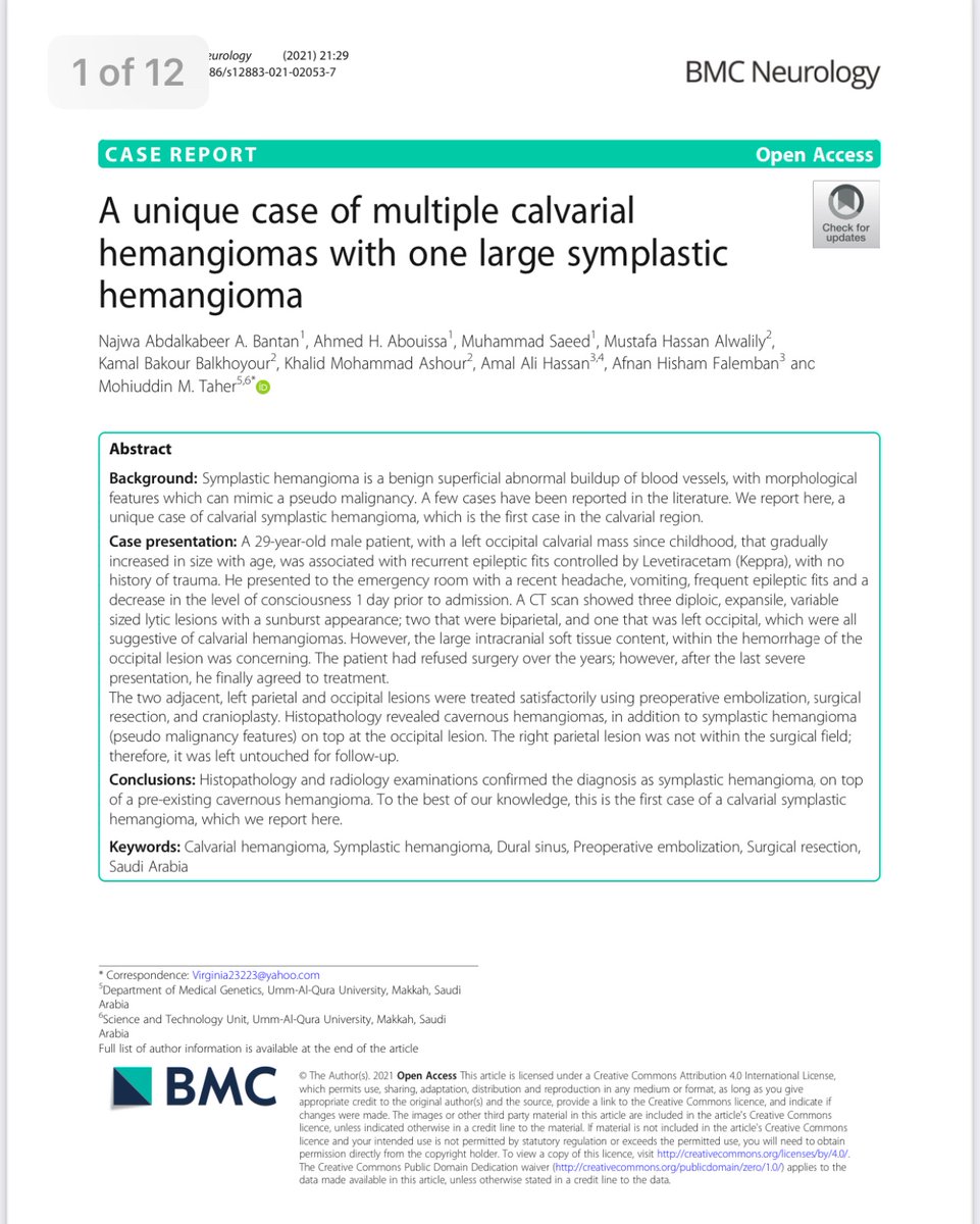 NshRadiology's tweet photo. Congratulations to Dr Bantan, head of #neuroradiology section and the great multidisciplinary team from Diagnostic #Radiology, #InterventionalRadiology, #Histopathology and #Neurosurgery for this publication 
1st published case of #Dysplastic #Calvarial #Hemangioma https://t.co/SLIeVlk6FU