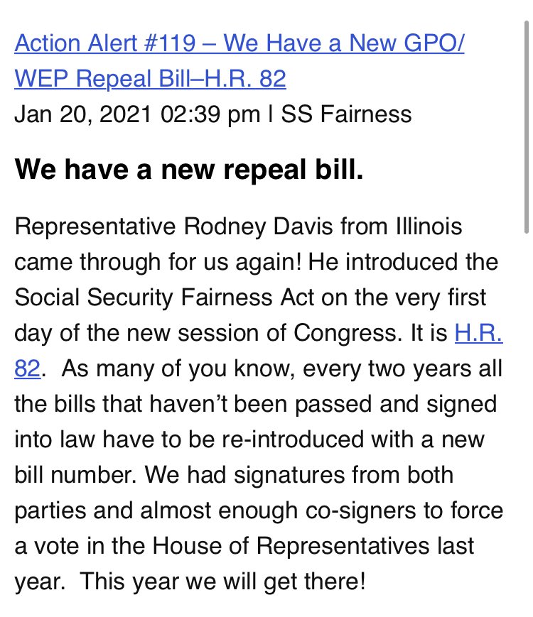 Action Alert #119 – We Have a New GPO/WEP Repeal Bill–H.R. 82

ssfairness.org/action-alert-1…