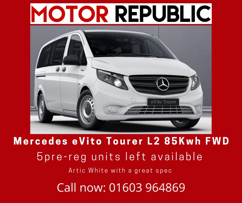 Motorrepnorwich's tweet photo. The eVito Tourer: 
Keep your passengers and your business moving in style.
Ideal for passenger transport with room for 8+ people and plenty of baggage, an impressive combined WLTP range of 245 miles and the ability to charge from 10-80% in just 40 minutes with DC charging. https://t.co/e8MJBTuw34