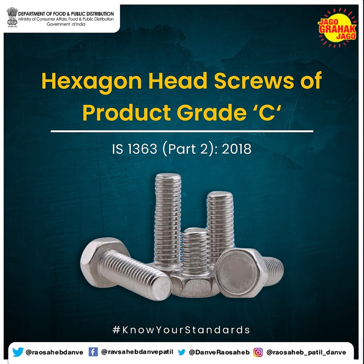 raosaheboffice's tweet photo. BIS provides you the standard for your Hexagon Head Screw of Product Grade C. 
A quality product for every consumer.
#jagograhakjago #cosumerprotection #consumerawareness #BIS https://t.co/YFgZvPr1lG