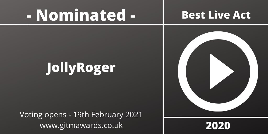 Congratulations JollyRoger - nominated for Best Live Act

#GITMAwards @JollyRoger_Band