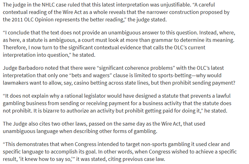 That article above, if you have access, is a fun dive into some of the legal justification. But I'll screenshot a couple of key bits. It's always fun to look upon how laws deciding billion dollar industries are decided on grammar of something written half a century ago./15