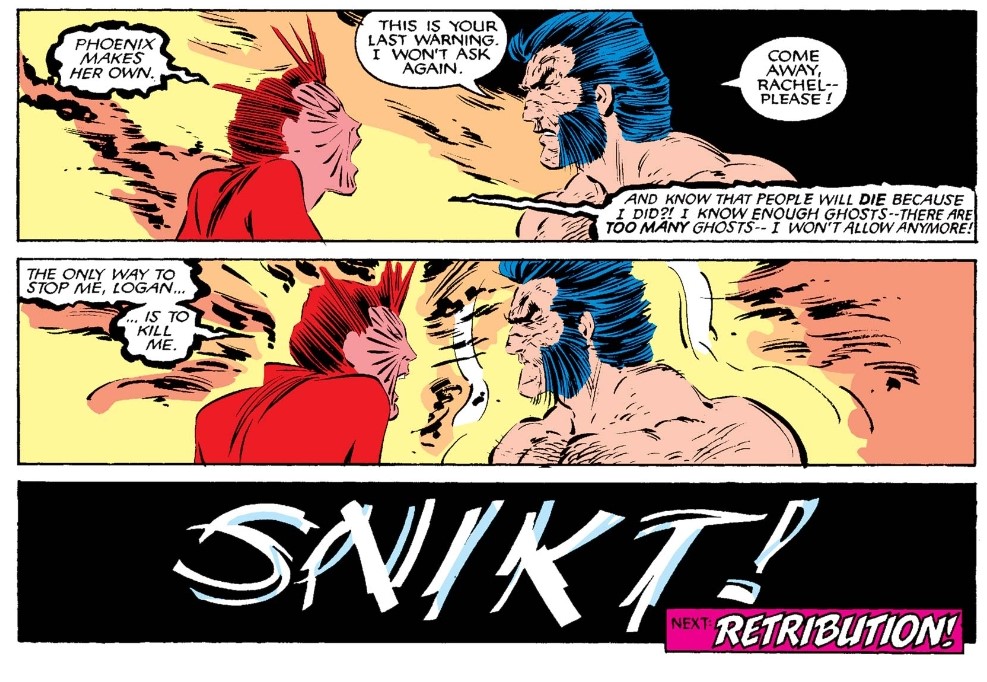 Because of this, her expulsion from the X-Men (by way of stabbing) becomes a deeply sympathetic tragedy, knowing that her anger and despair consumed her seemingly beyond the point of redemption; in her eyes, anyway. 7/7