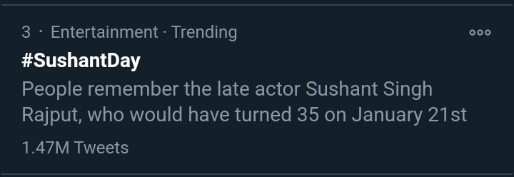 Track Twitter on our beloved Sushant Singh Rajput birthday.  #SushantDay 6:58pm :1.47M for  #SushantDay