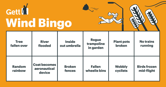 Gett_UK's tweet image. Be careful, Getters, it's super #windy out there! To pass the time in #lockdown, we've put together a #game for you... #Wind Bingo! 

If you're on your break, take a look #outside. How many you can check off? If you're brave enough to venture outside, watch out for falling trees!