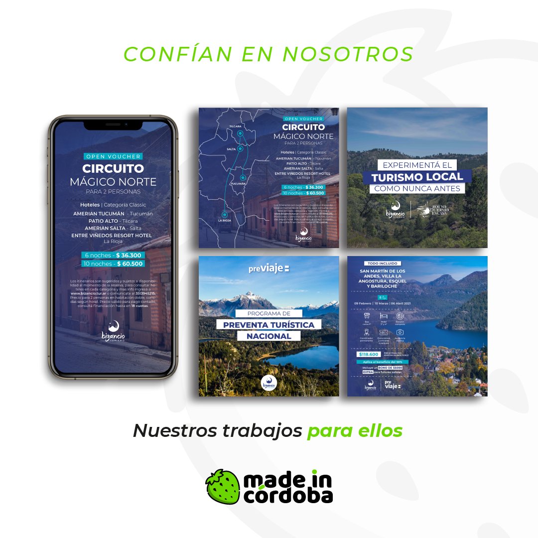 Madeincbaok's tweet photo. Otra semana más agradecemos a los clientes que confían en nuestro trabajo, y nos siguen acompañando en este nuevo año 🥰Podés ver los trabajos que realizamos para Bizancio Turismo ➡️

Gracias por confiar, ¡seguimos comunicando juntos! 🥳

#Comunicación #Marketing #LaFrutillaVerde https://t.co/7k3ZSgLfhx