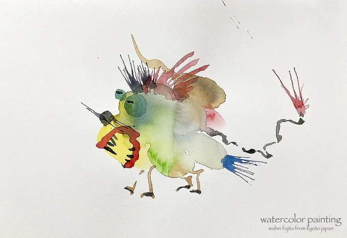 今日のジュニアクラスの授業。ぼくはと言えばコレ。下描き無し、見せ合いっこ無しでね^ ^#Watercolor #スケッチ #水彩画 #淡彩略画 #動物画 #風景画 #透明水彩 #京都水彩画塾  #水彩画ワークショップ  #水彩画教室  #京都の絵画教室 