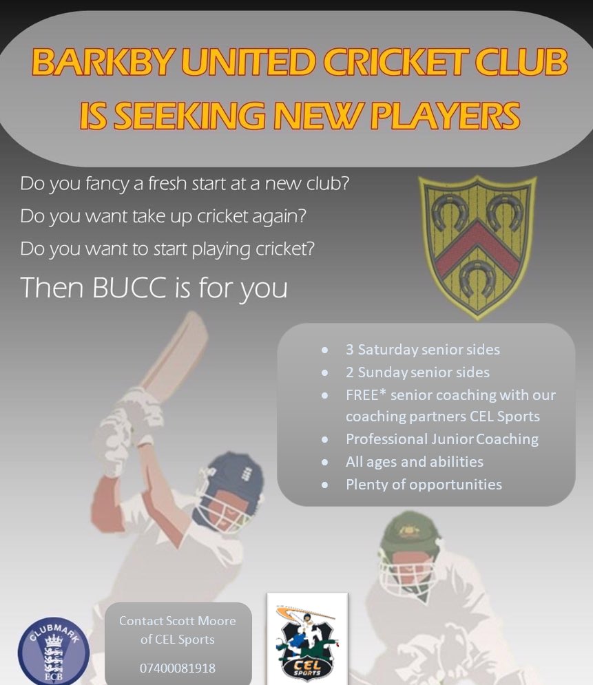 BarkbyUnitedCC's tweet photo. 8️⃣ years on Twitter today 🎉
1️⃣7️⃣1️⃣ year old club 
6️⃣ senior sides 
6️⃣ junior sides 
1️⃣ coaching partner @cel_sports 

2️⃣0️⃣2️⃣1️⃣
We are on the lookout for new players!

Come and join us at one of the most picturesque clubs in Leicestershire 😍

@landrcl @leicscricket https://t.co/1ERJjlJiGQ