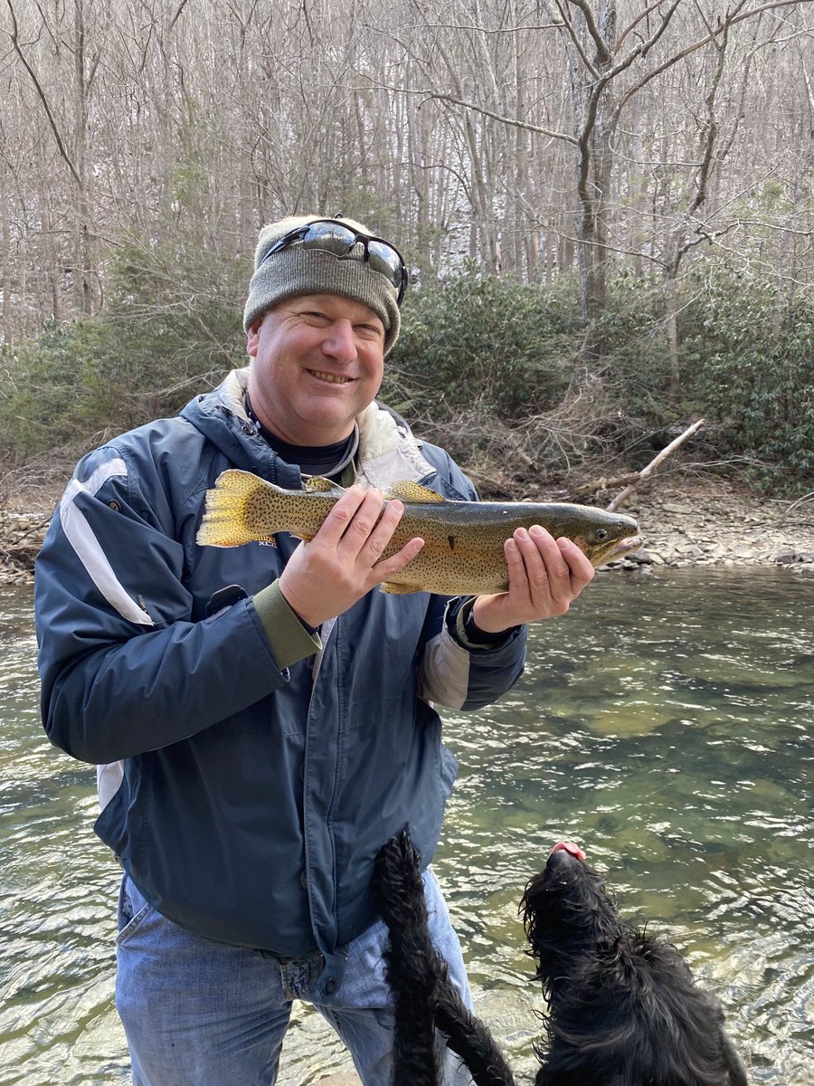 18” rainbow yesterday in Greenbrier County with Lucas. Ellie wants to eat it. Put this monster back in for the next person to catch.  I love WV.
