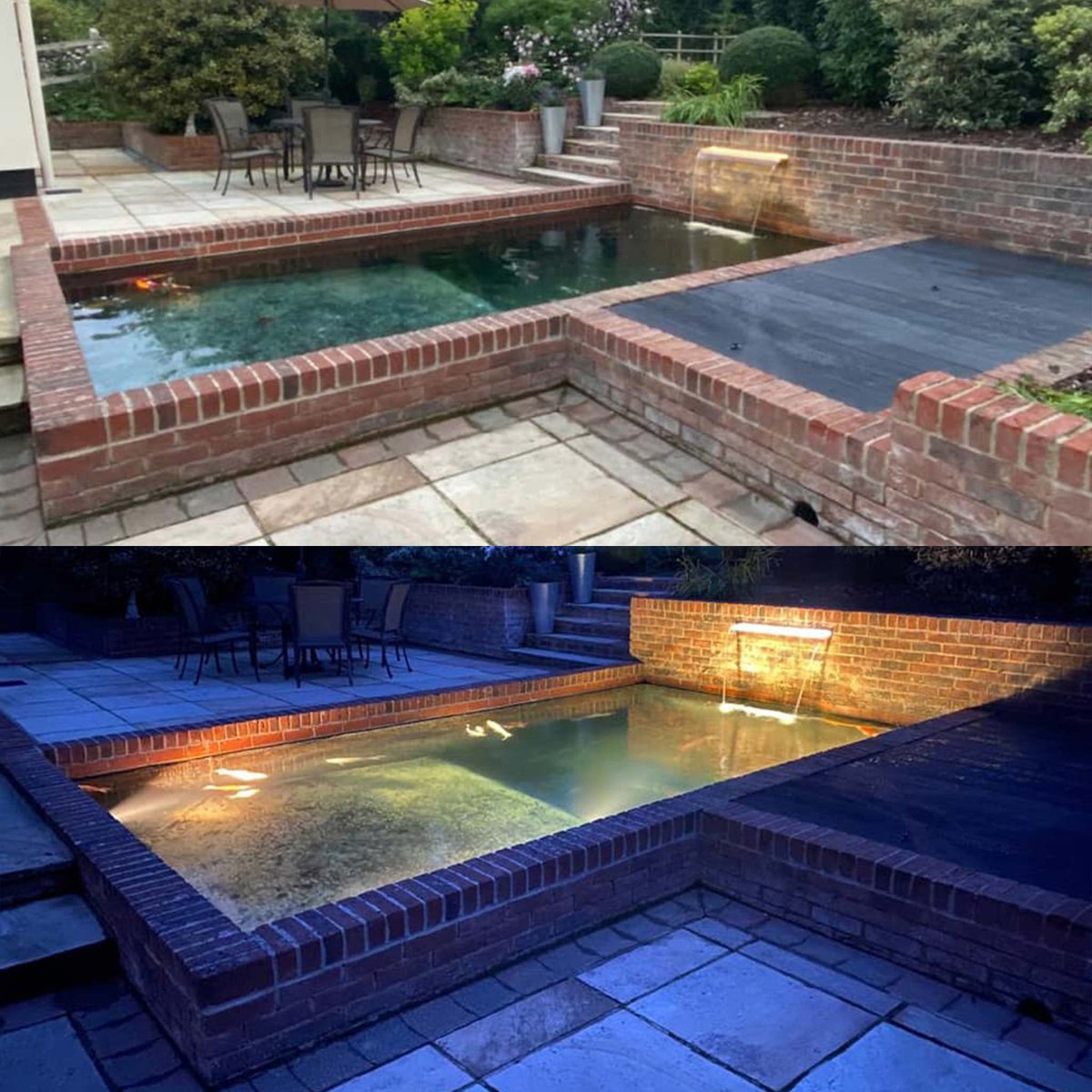 This koi pond refurbishment was created by The Pond Specialist ltd team. They transformed this pond and added an OASE Drum Filter, AquaMax pumps, Bitron Uvs, an EGC Controller, and a Water Blade XL 90 with illumination. Follow their page here: bit.ly/3bFvDv6