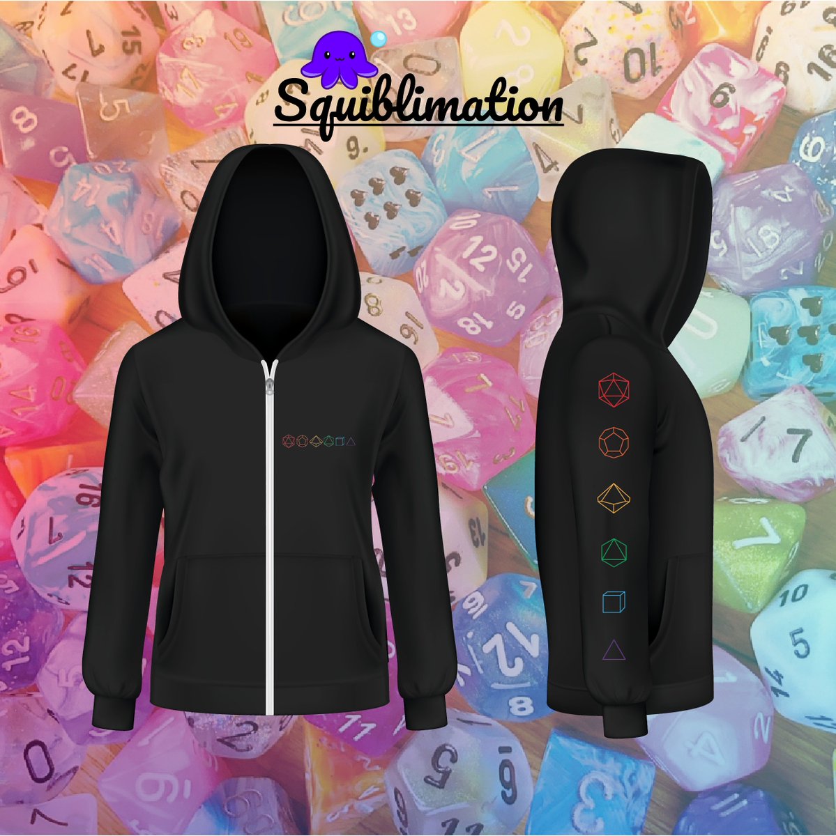 squiblimation's tweet photo. We’ve been coming up with a few different designs for our store if you’d like to order just drop us an email 💌 (whilst we’re still working on our website!) 🐙

Zip up hoodies are £30 which includes p&amp;p to mainland UK
.
#gaming #d20 #DnD https://t.co/Tl8aPgksH7