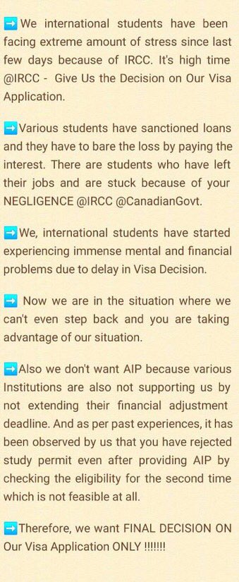 nirav38682249's tweet photo. RESPECTED AUTHORITIES
Look at what students are going through GIVE THEM FINAL DECISION NO AIP
@CP24  @pienews @timesofindia @CBCAlerts @nadirypatel
@CanadainIndia
@PMOIndia
@CitImmCanada 
@MEAIndia
@DrSJaishankar
#Justiceforstudents 
#Wakeupircc
#Notfaircanada
#Giveusdecisions https://t.co/SpuXkpaFk7