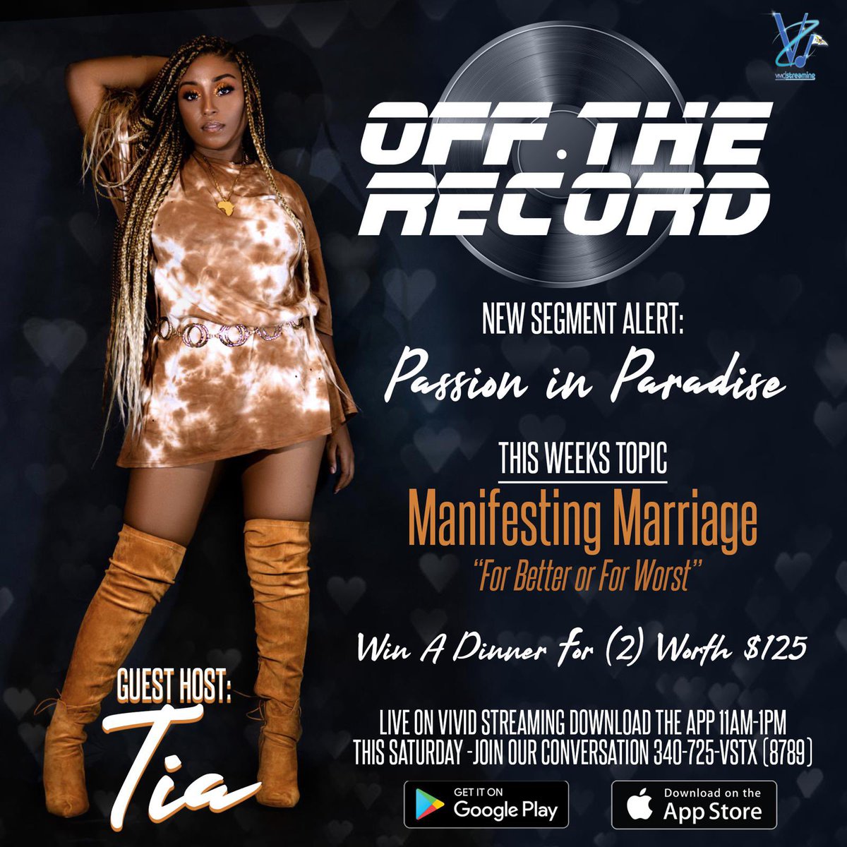 KingDre0147's tweet photo. This weeks guest host is the one and only TIA. Join the conversation this Saturday Jan 23rd where we will be launching our new segment called “Passion in Paradise”. Download the #VividStreaming app or call the station at 725-VSTX (8789) https://t.co/s5XvNKlnUZ