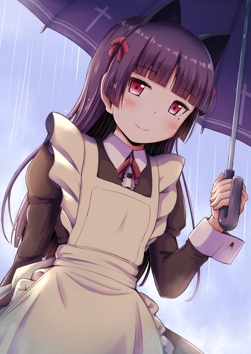 五更瑠璃 「週末は雨模様。
傘を忘れちまったがメイド猫が迎えに来てくれたぜ。

#黒猫if 」|高槻暁のイラスト