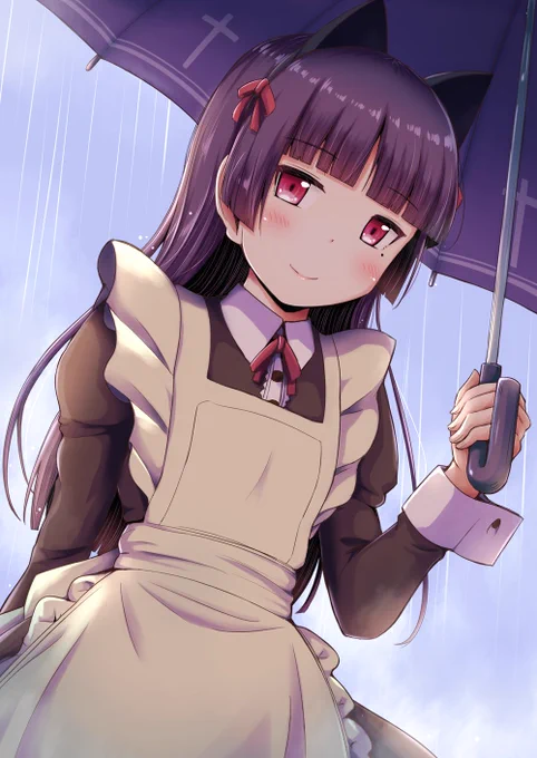 週末は雨模様。
傘を忘れちまったがメイド猫が迎えに来てくれたぜ。

#黒猫if 下巻まであと48日。
#俺妹 #黒猫 #瑠璃先輩 